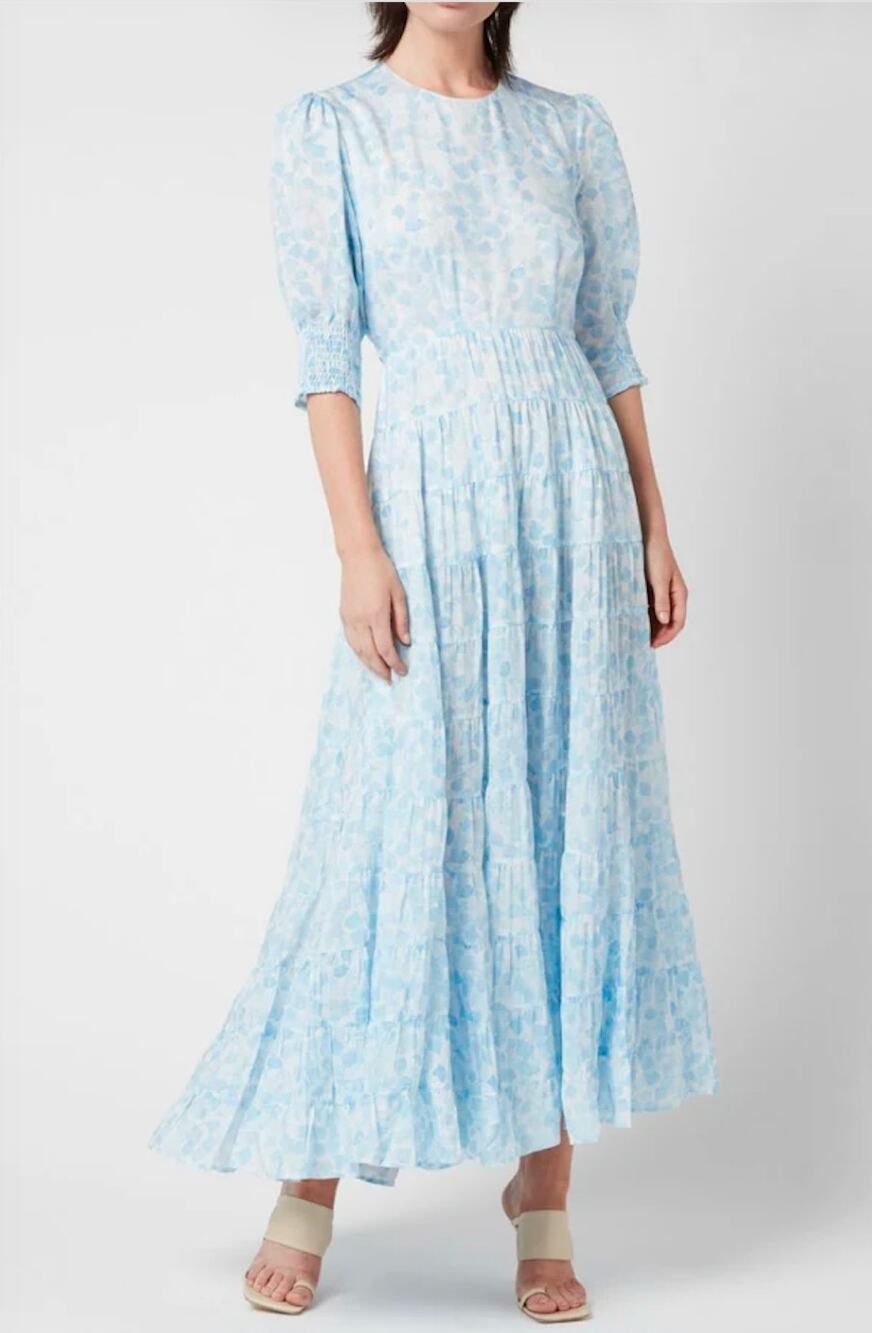 Rixo pebble shell blue agyness cotton and silk-blend midi dress